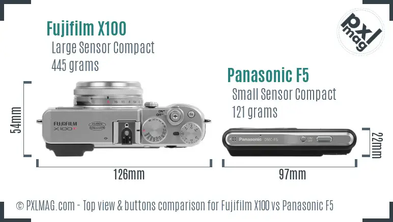 Fujifilm X100 vs Panasonic F5 top view buttons comparison