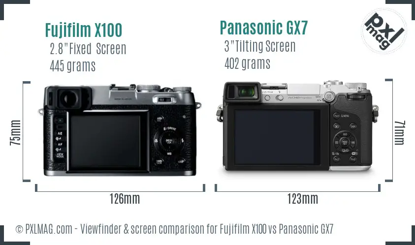 Fujifilm X100 vs Panasonic GX7 Screen and Viewfinder comparison