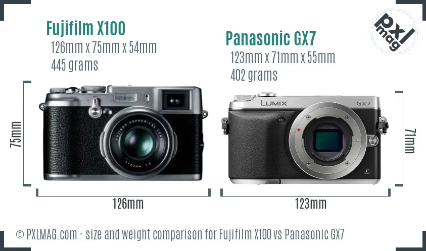 Fujifilm X100 vs Panasonic GX7 size comparison