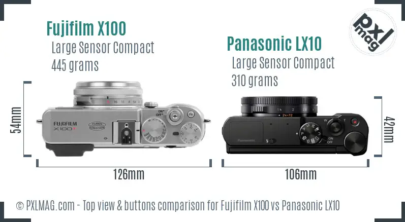 Fujifilm X100 vs Panasonic LX10 top view buttons comparison