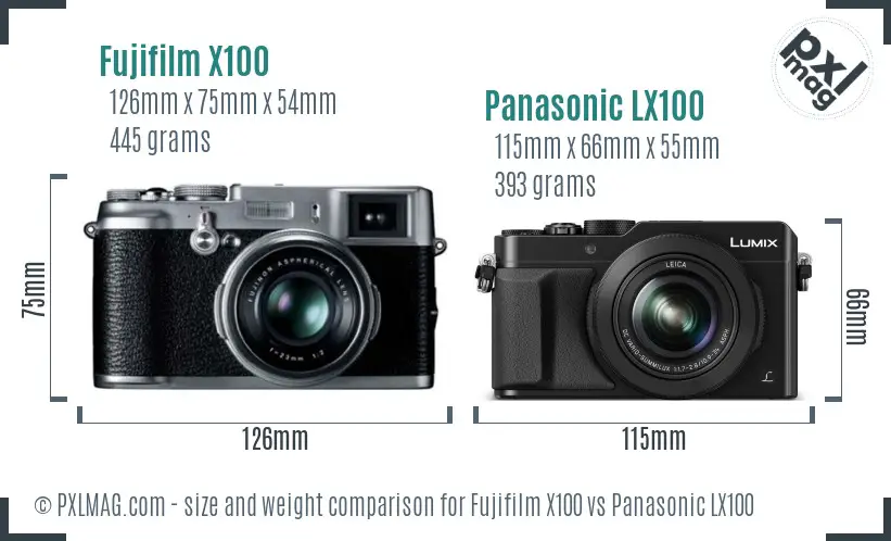 Fujifilm X100 vs Panasonic LX100 size comparison