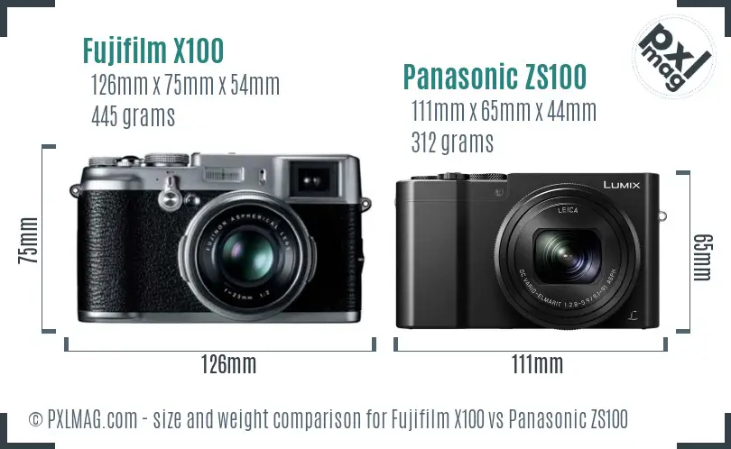 Fujifilm X100 vs Panasonic ZS100 size comparison