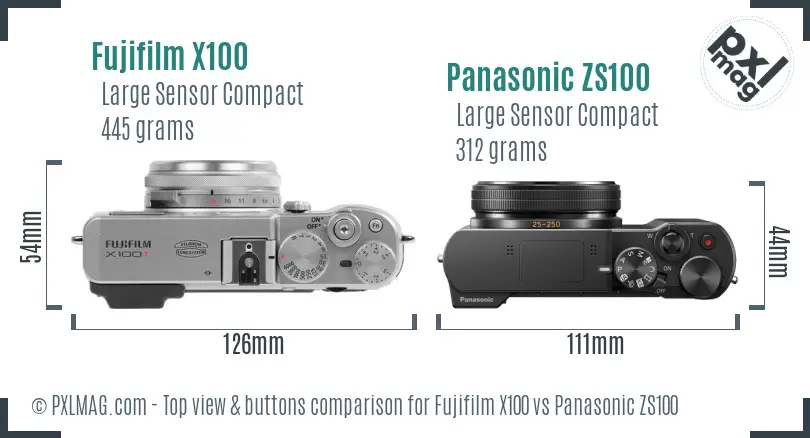 Fujifilm X100 vs Panasonic ZS100 top view buttons comparison