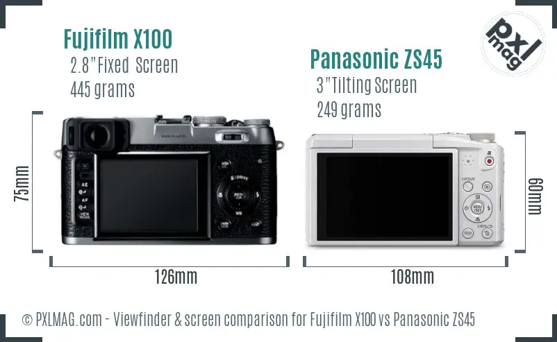 Fujifilm X100 vs Panasonic ZS45 Screen and Viewfinder comparison