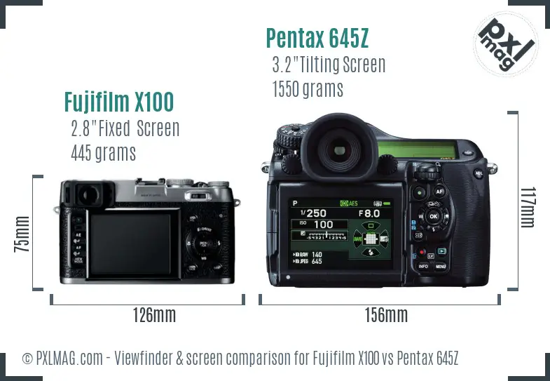 Fujifilm X100 vs Pentax 645Z Screen and Viewfinder comparison