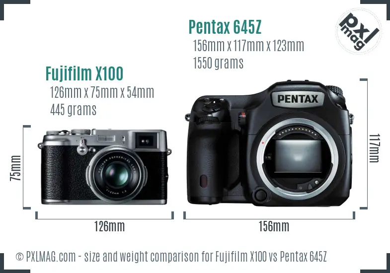 Fujifilm X100 vs Pentax 645Z size comparison