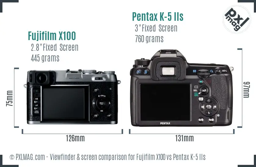 Fujifilm X100 vs Pentax K-5 IIs Screen and Viewfinder comparison