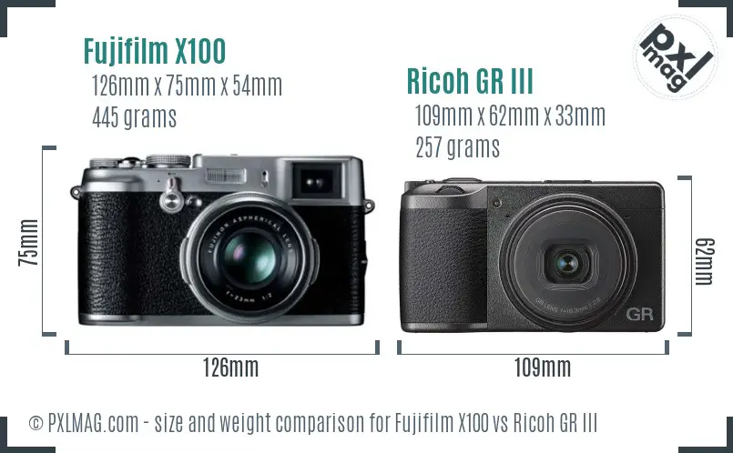 Fujifilm X100 vs Ricoh GR III size comparison
