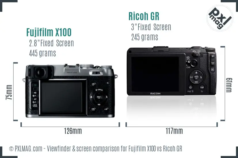 Fujifilm X100 vs Ricoh GR Screen and Viewfinder comparison