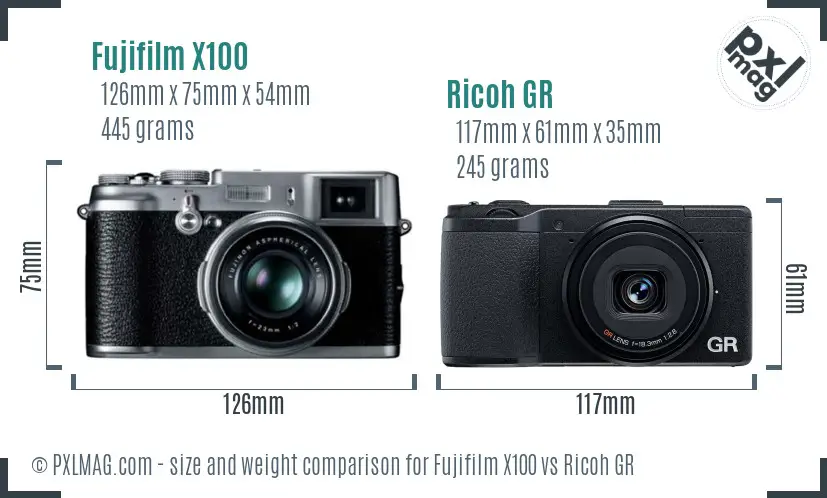 Fujifilm X100 vs Ricoh GR size comparison