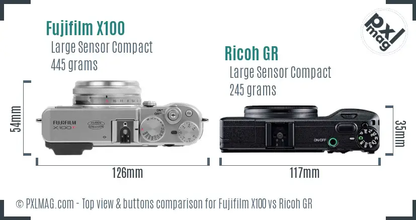 Fujifilm X100 vs Ricoh GR top view buttons comparison