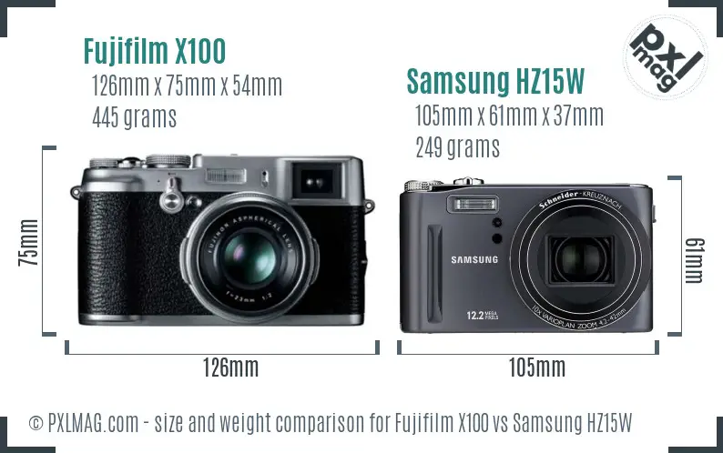Fujifilm X100 vs Samsung HZ15W size comparison