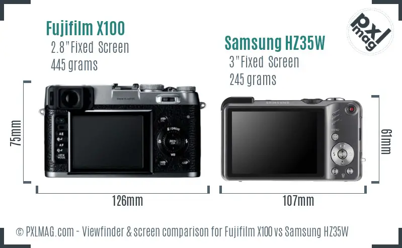 Fujifilm X100 vs Samsung HZ35W Screen and Viewfinder comparison