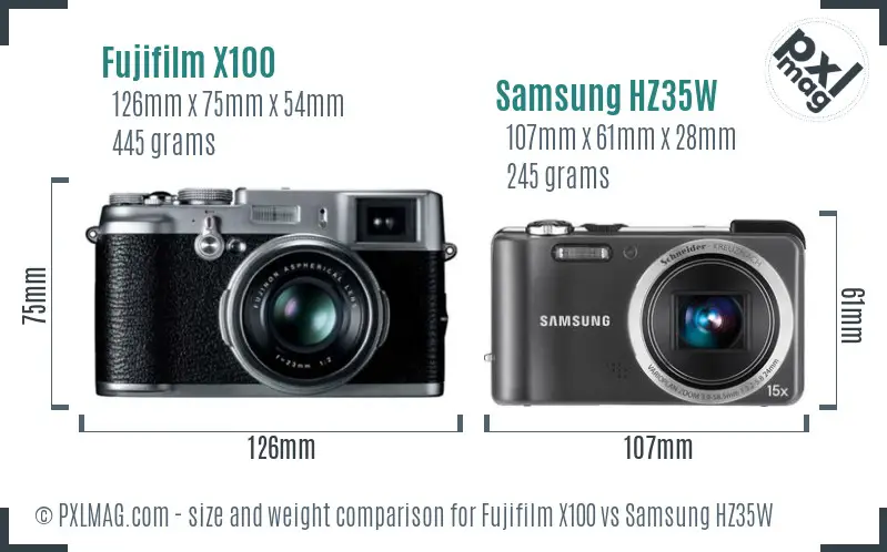 Fujifilm X100 vs Samsung HZ35W size comparison