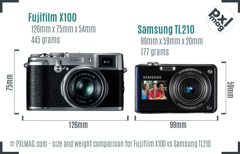 Fujifilm X100 vs Samsung TL210 size comparison