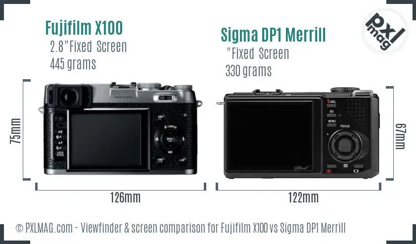 Fujifilm X100 vs Sigma DP1 Merrill Screen and Viewfinder comparison