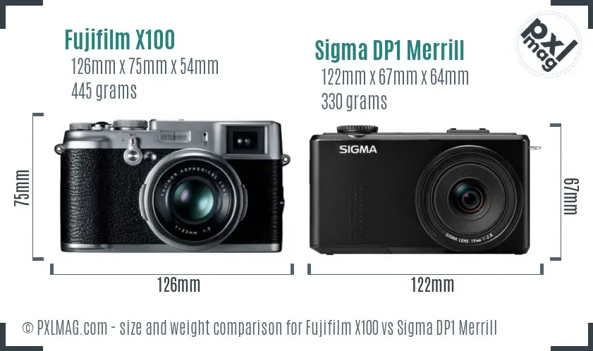 Fujifilm X100 vs Sigma DP1 Merrill size comparison