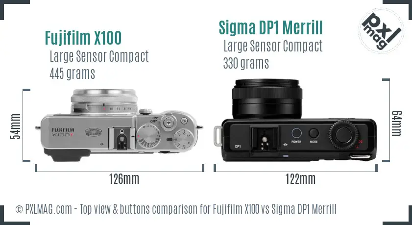 Fujifilm X100 vs Sigma DP1 Merrill top view buttons comparison