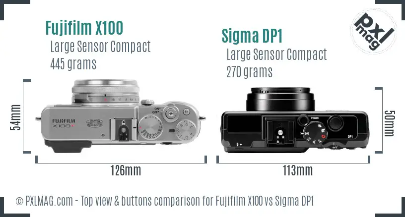Fujifilm X100 vs Sigma DP1 top view buttons comparison