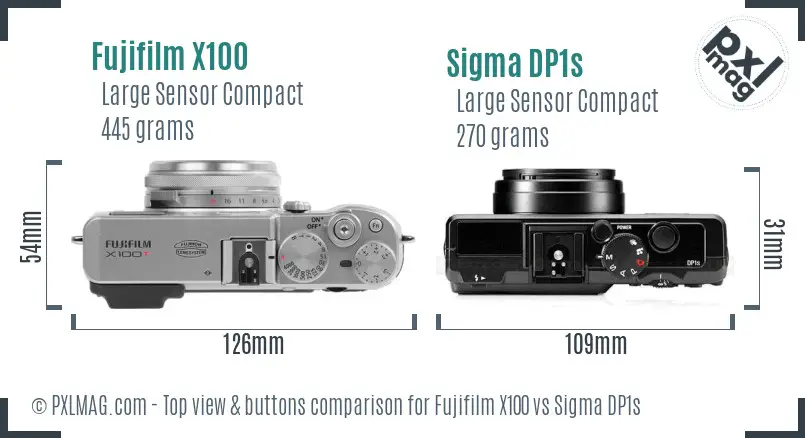 Fujifilm X100 vs Sigma DP1s top view buttons comparison