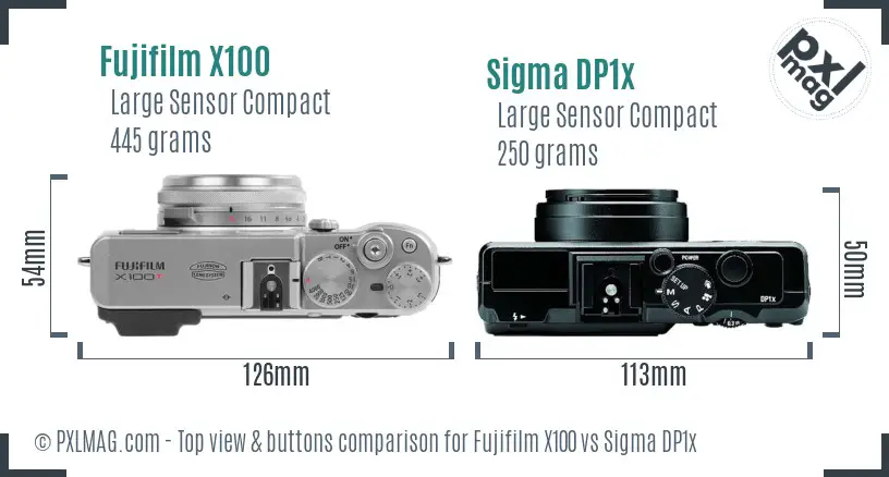 Fujifilm X100 vs Sigma DP1x top view buttons comparison