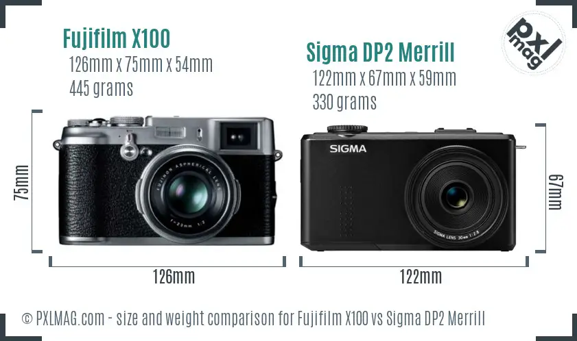 Fujifilm X100 vs Sigma DP2 Merrill size comparison