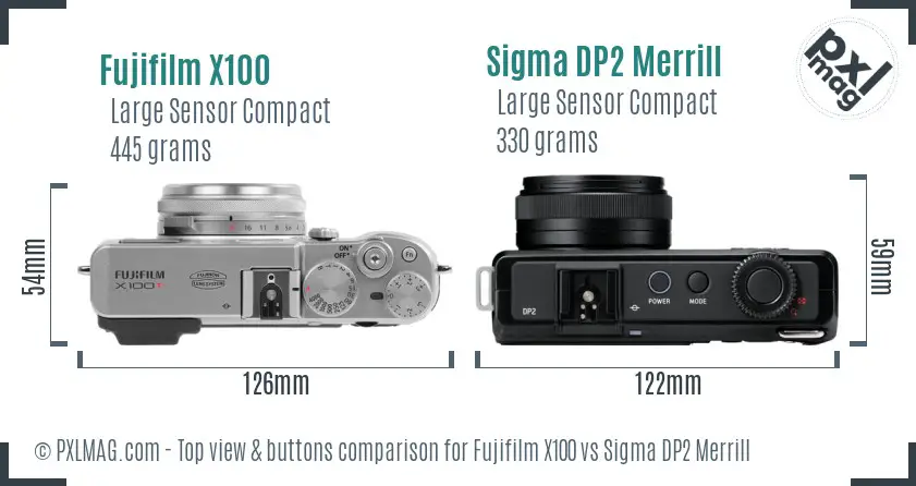 Fujifilm X100 vs Sigma DP2 Merrill top view buttons comparison