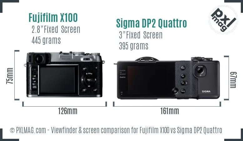 Fujifilm X100 vs Sigma DP2 Quattro Screen and Viewfinder comparison