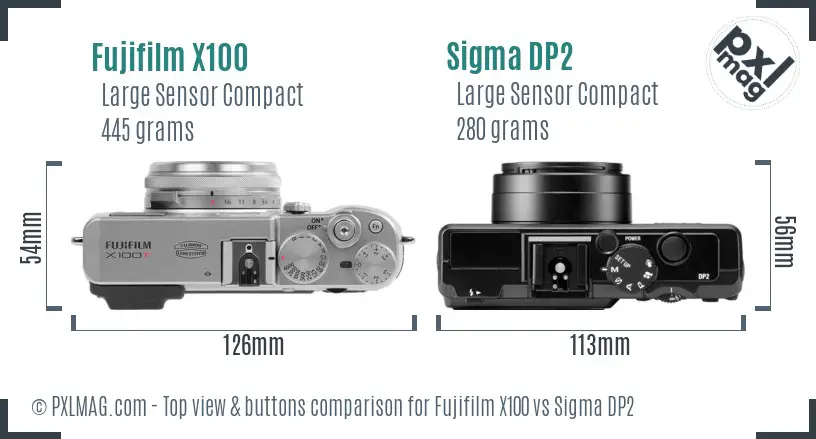 Fujifilm X100 vs Sigma DP2 top view buttons comparison