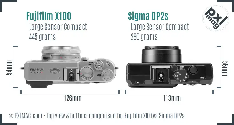 Fujifilm X100 vs Sigma DP2s top view buttons comparison