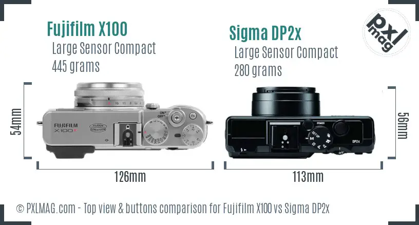 Fujifilm X100 vs Sigma DP2x top view buttons comparison