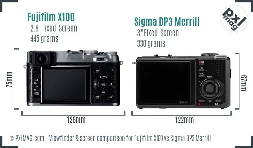 Fujifilm X100 vs Sigma DP3 Merrill Screen and Viewfinder comparison