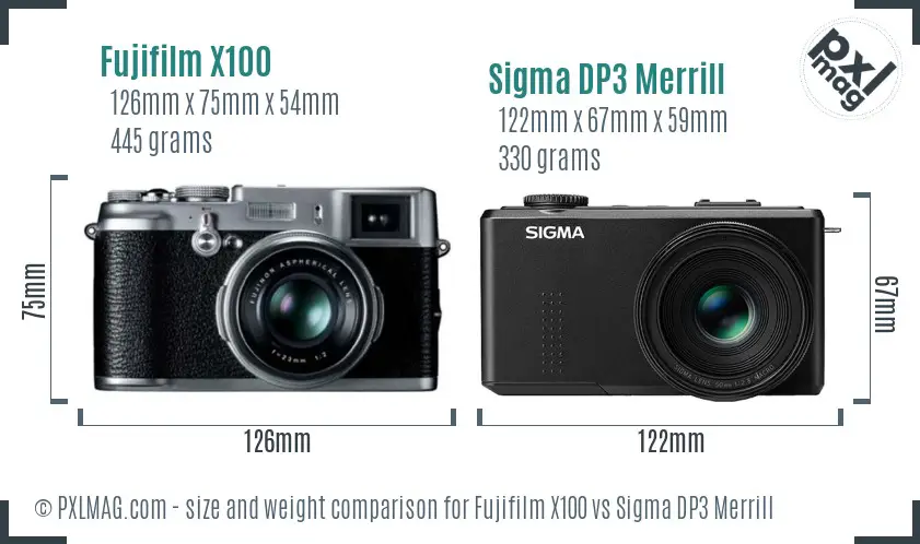 Fujifilm X100 vs Sigma DP3 Merrill size comparison