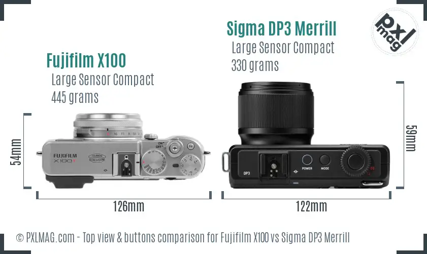 Fujifilm X100 vs Sigma DP3 Merrill top view buttons comparison