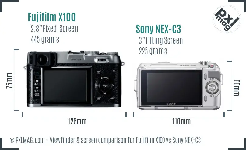 Fujifilm X100 vs Sony NEX-C3 Screen and Viewfinder comparison