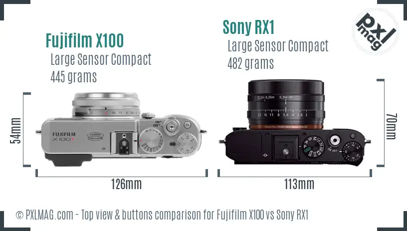 Fujifilm X100 vs Sony RX1 top view buttons comparison