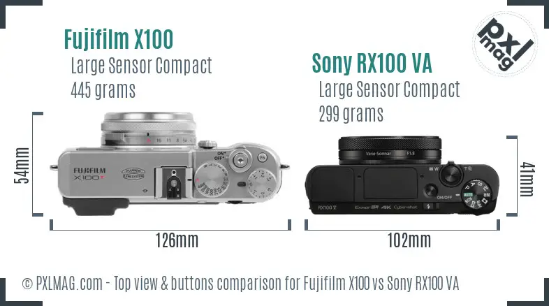 Fujifilm X100 vs Sony RX100 VA top view buttons comparison
