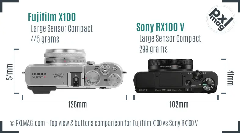 Fujifilm X100 vs Sony RX100 V top view buttons comparison