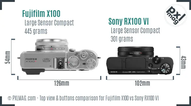 Fujifilm X100 vs Sony RX100 VI top view buttons comparison