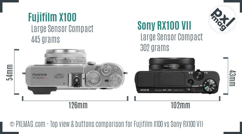 Fujifilm X100 vs Sony RX100 VII top view buttons comparison