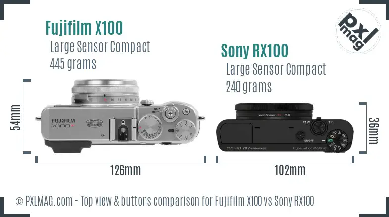 Fujifilm X100 vs Sony RX100 top view buttons comparison
