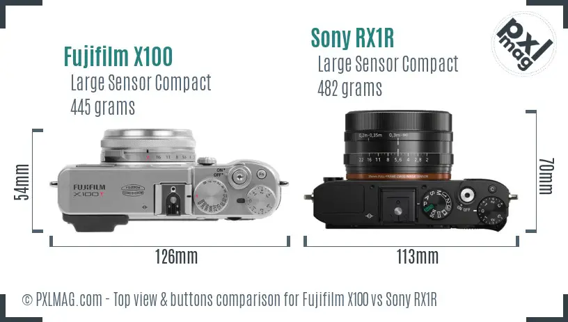 Fujifilm X100 vs Sony RX1R top view buttons comparison