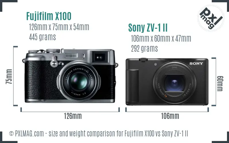 Fujifilm X100 vs Sony ZV-1 II size comparison