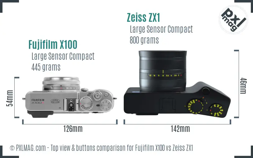 Fujifilm X100 vs Zeiss ZX1 top view buttons comparison