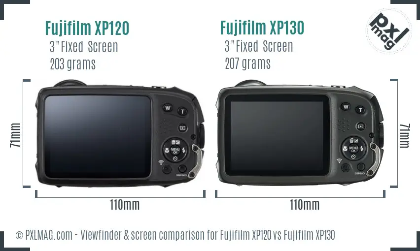 Fujifilm XP120 vs Fujifilm XP130 Screen and Viewfinder comparison