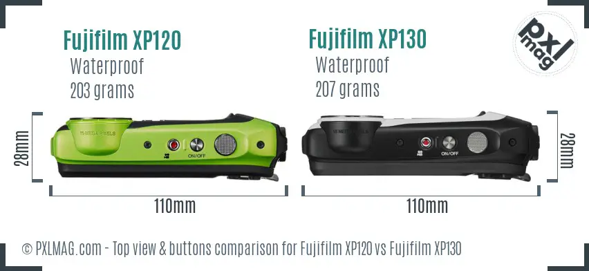 Fujifilm XP120 vs Fujifilm XP130 top view buttons comparison