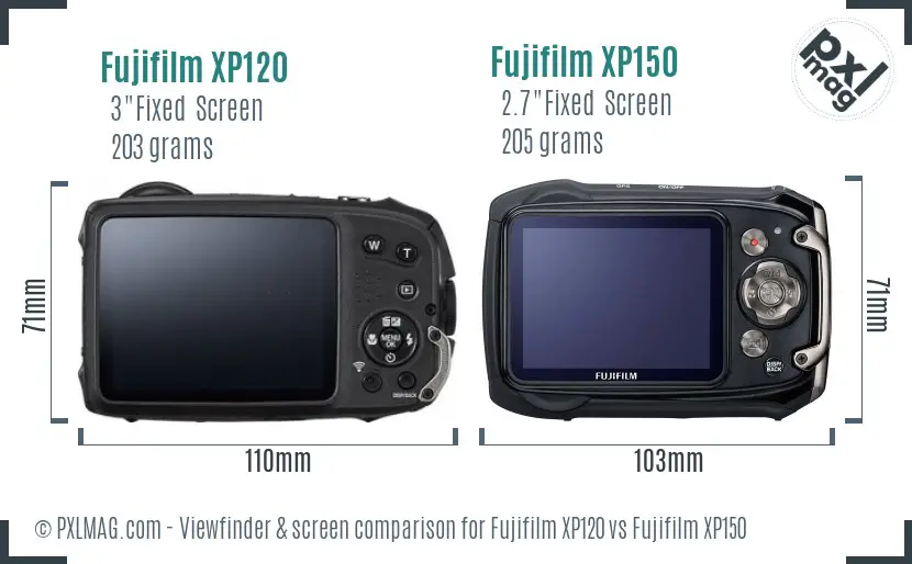 Fujifilm XP120 vs Fujifilm XP150 Screen and Viewfinder comparison