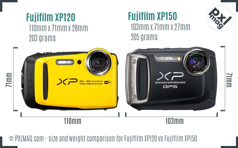 Fujifilm XP120 vs Fujifilm XP150 size comparison