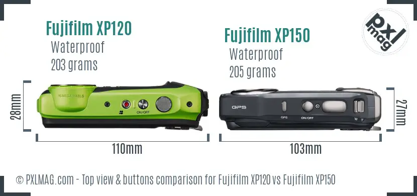 Fujifilm XP120 vs Fujifilm XP150 top view buttons comparison