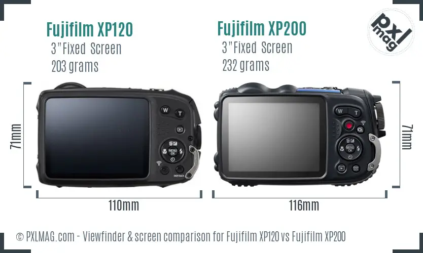 Fujifilm XP120 vs Fujifilm XP200 Screen and Viewfinder comparison